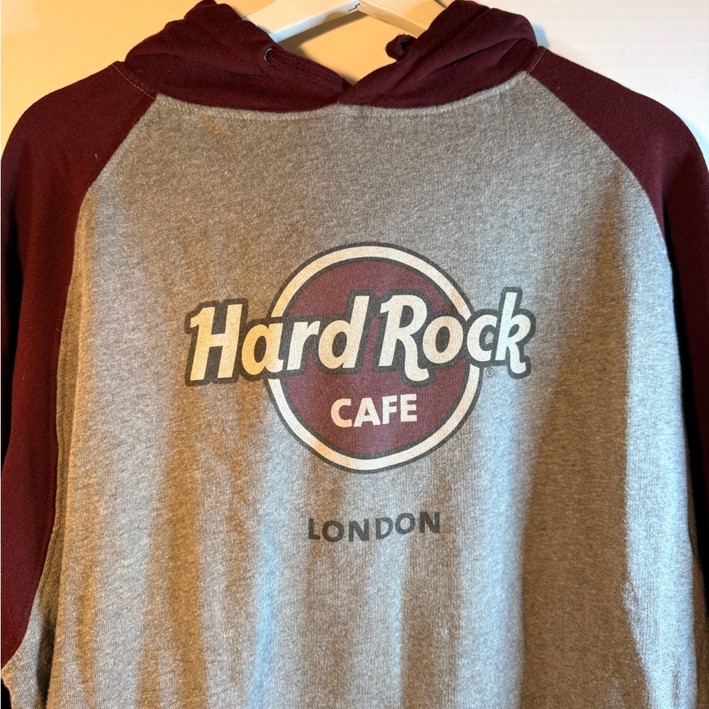 Hard Rock Cafe hoodie from London. Maroon and Gray Apparel